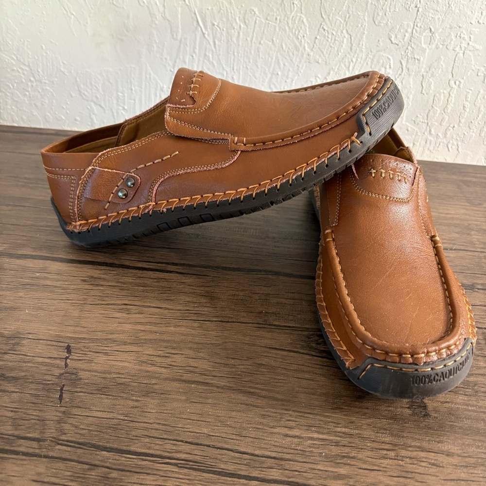 Mens Driving Shoes Loafers Moccasins Comfortable Casual Tan Sz 10